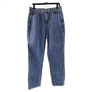 American Eagle Striped Blue/White Hi-Rise Mom Jeans Size 10